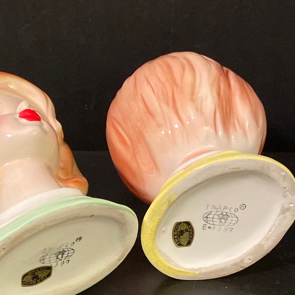 Nancy Pew High-gloss Napco Japan #3397 2 Pcs Porcelain Young Lady Head Vases - Picture 5 of 8
